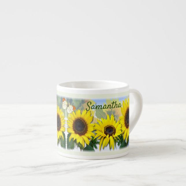 Taza De Espresso Sunny Sunflower Personalizado personalizado texto  (Derecha)