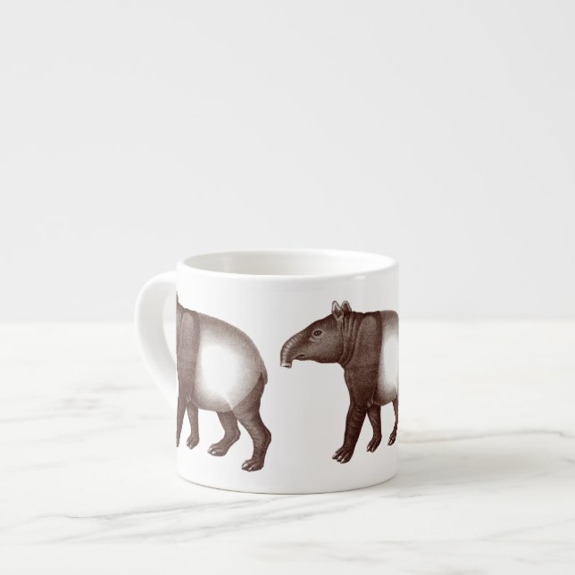 Taza De Espresso Tapir malayo o asiático del grabado antiguo (Izquierda)