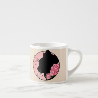 Taza De Espresso Tasse Expresso Black cat and roses