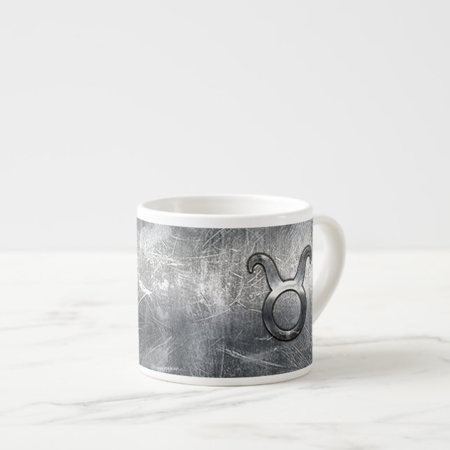 Taza De Espresso Taurus Zodiac Rótulo Grunge Estilo Plata Molesto (Derecha)