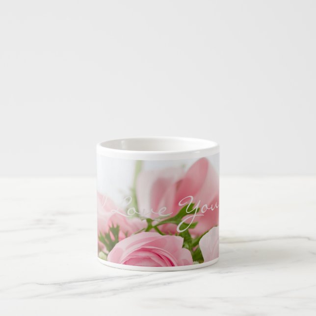 Taza De Espresso Te Amo, Espresso Romántico Bouquet Flor Rosa (Frente)