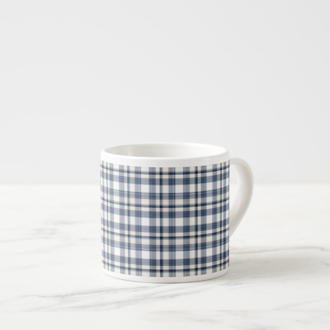 Taza De Espresso Tela escocesa blanca azul 1 (Derecha)