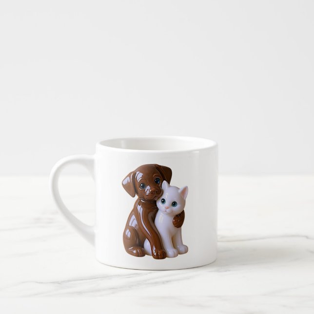 Taza De Espresso Tender Dog Cat Moment (Izquierda)
