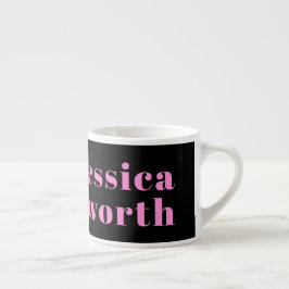 Taza De Espresso Texto editable retro-moderno | Negro y rosa