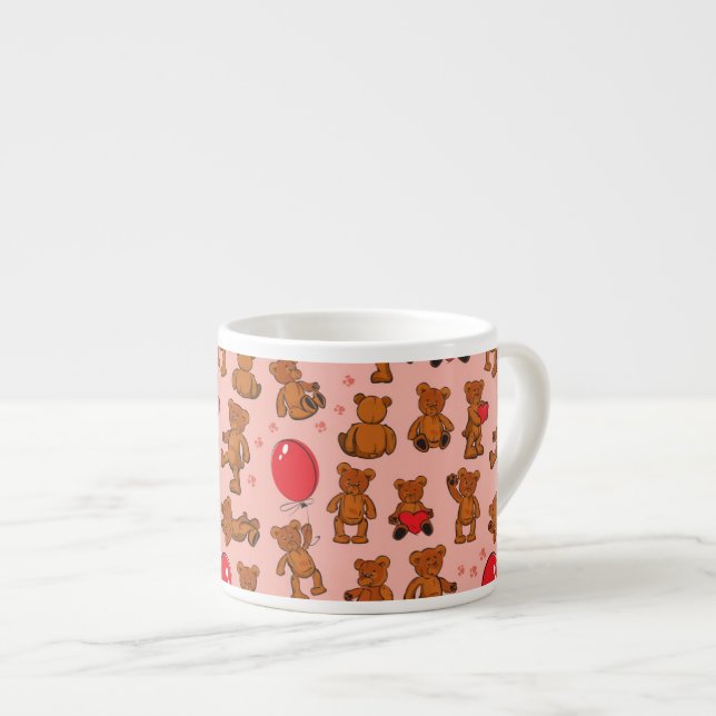 Taza De Espresso Textura con los osos de peluche, corazones (Derecha)