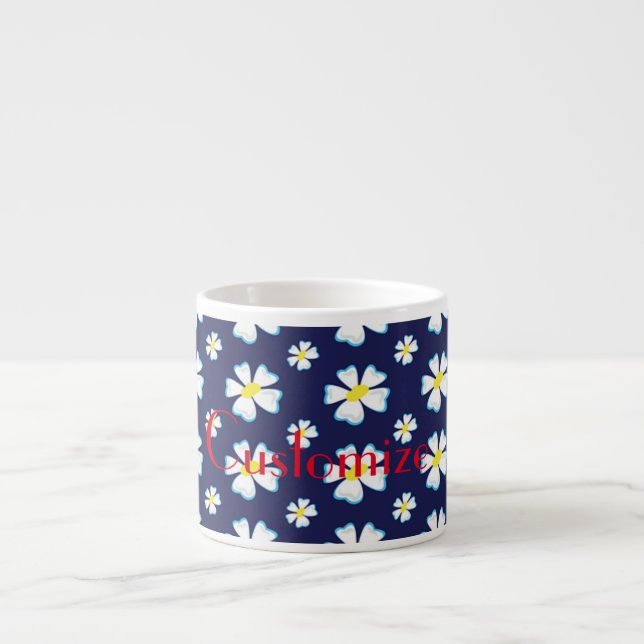 Taza De Espresso Thunder_Cove de patrón de flor blanca (Frente)