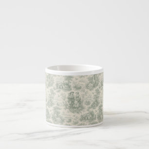 Taza De Espresso Toile romántico del campo francés en verde salvia