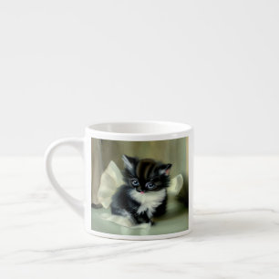 Taza De Espresso Tonga de gatito blanco y negro vintage