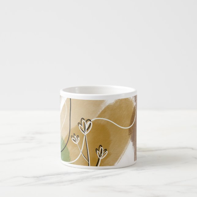 Taza De Espresso Tono de la Tierra del Abtracto Botánico (Frente)