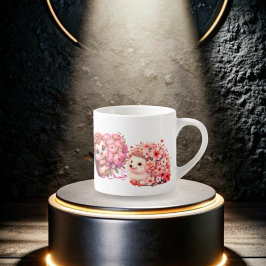 Taza De Espresso  Tow cuteRomantic Floral Hedgehog Duo Illustration