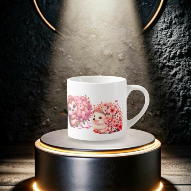 Taza De Espresso  Tow cuteRomantic Floral Hedgehog Duo Illustration (Subido por el creador)