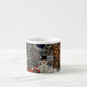 Taza De Espresso Tren de vapor vintage de Navidad Madera helada