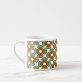Taza De Espresso Trendy Teal Caramel Retro Groovy Flowers Seamless 