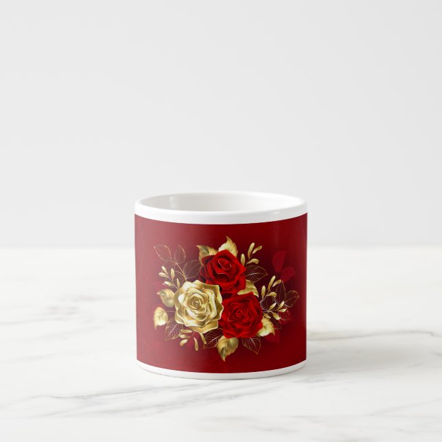Taza De Espresso Tres Rosas Joyas (Frente)