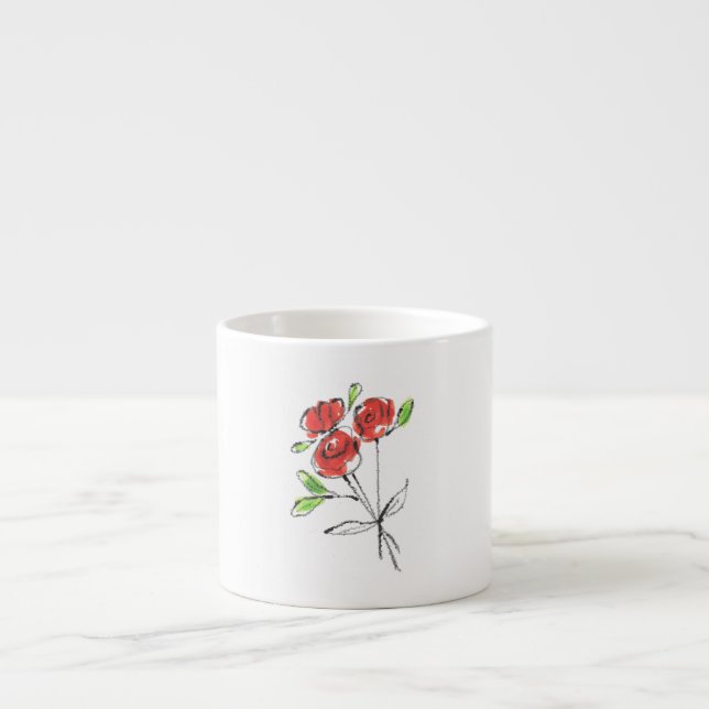 Taza De Espresso Tres Rosas Rojas Bouquet | (Frente)