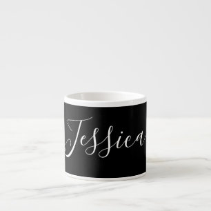 Taza De Espresso Tu nombre   Elegante guión blanco sobre negro