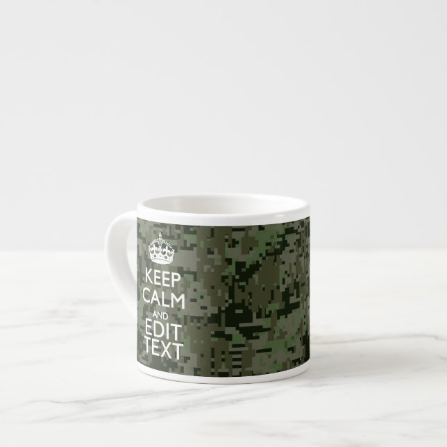 Taza De Espresso Tu texto Camuflaje Digital Olive Green Keep Calm (Izquierda)