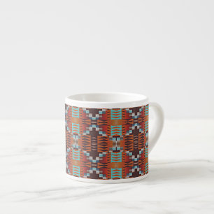 Taza De Espresso Turquesa Azul Oxidado Naranja Rojo Marrón Arte Tri