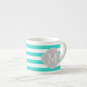 Taza De Espresso Turquesa moderna y rayas blancas con Mongoram