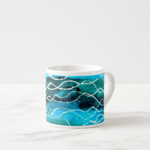 Taza De Espresso Turquesa, negro, blanco 'Waves' Espresso Mug