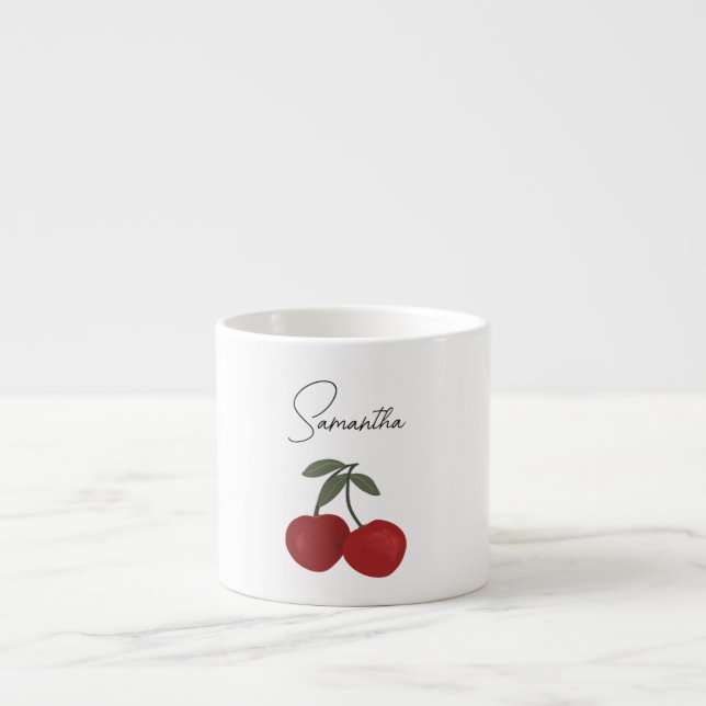 Taza De Espresso Two Red Cherries Illustration | Cute Fruit Art  (Frente)