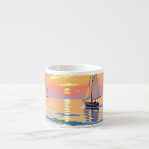 Taza De Espresso Un barco de vela al atardecer en el mar