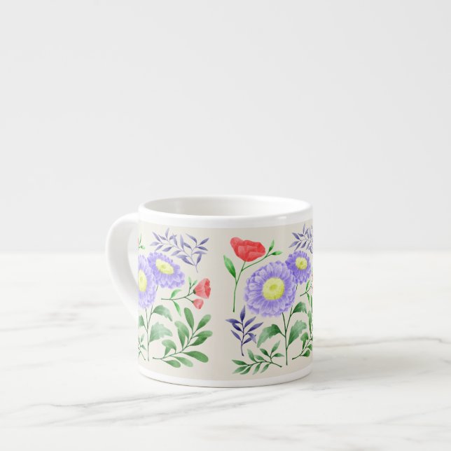 Taza De Espresso Un conjunto de flores pintadas en acuarela (Izquierda)