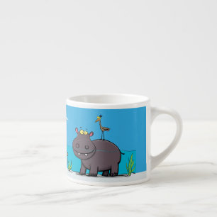 Taza De Espresso Un gracioso hipopótamo con personalizado de pájaro