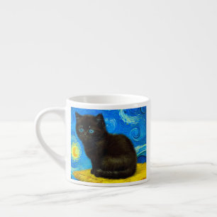 Taza De Espresso Van Gogh Style Starry Night Cat