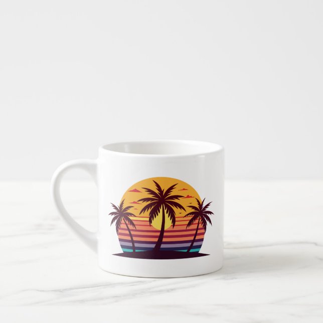 Taza De Espresso Vector Atardecer Con Palmeras (Izquierda)