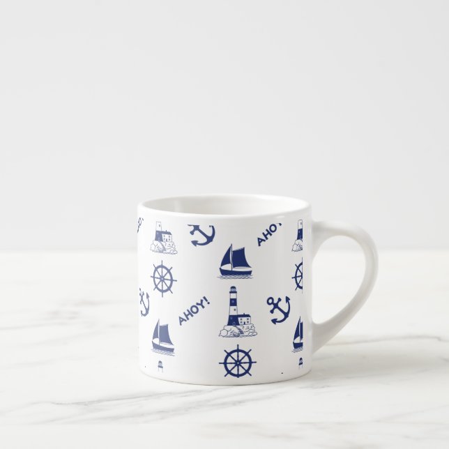 Taza De Espresso Vela Patrón ilustrativo Marina Azul+Blanco (Derecha)