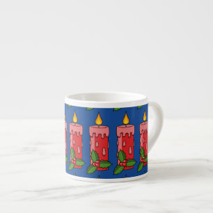 Taza De Espresso Velas del pilar rojo navidad con Holly