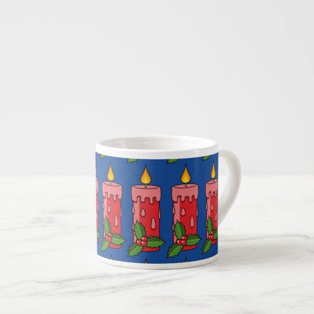 Taza De Espresso Velas del pilar rojo navidad con Holly (Derecha)