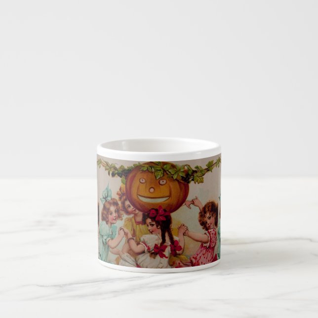 Taza De Espresso Vendimia de calabaza de la fiesta de Halloween (Frente)