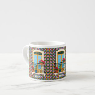 Taza De Espresso Ventana de la casa de Lisboa con plantas y azulejo