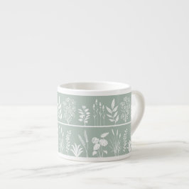 Taza De Espresso Verde Salvia Minimalista Silueta Botánica de Raya