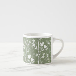 Taza De Espresso Verde Salvia Silueta Floral Botánica Tranquila