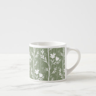 Taza De Espresso Verde Salvia Silueta Floral Botánica Tranquila