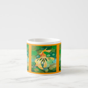 Taza De Espresso Vermilion Goldfish Nadando En Burbujas Verdes
