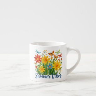 Taza De Espresso Vibraciones de Verano Floral con Mariposas