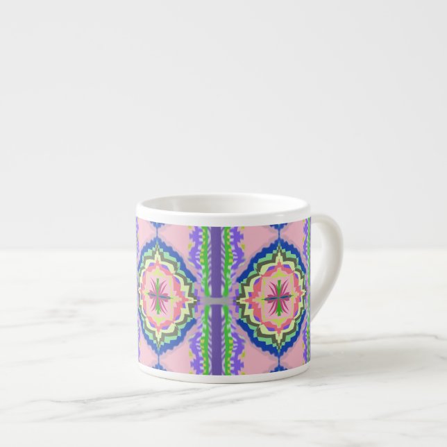 Taza De Espresso Vibrant Bloom Kaleidoscope: Pink & Emerald Mandala (Derecha)