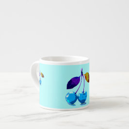 Taza De Espresso Vibrantes cerezas azules brillantes arte pop
