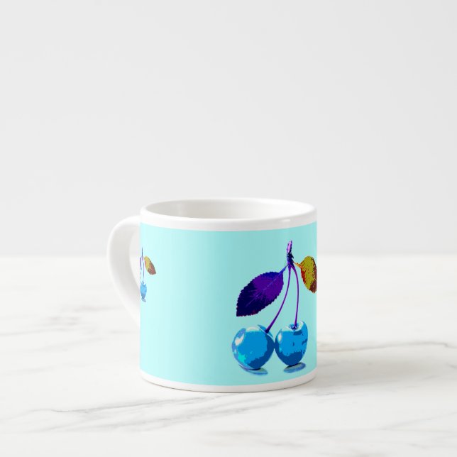 Taza De Espresso Vibrantes cerezas azules brillantes arte pop (Izquierda)