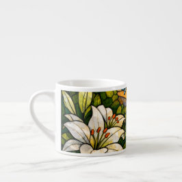 Taza De Espresso Vidrio Teñido Lirios Mariposas Luz del Sol