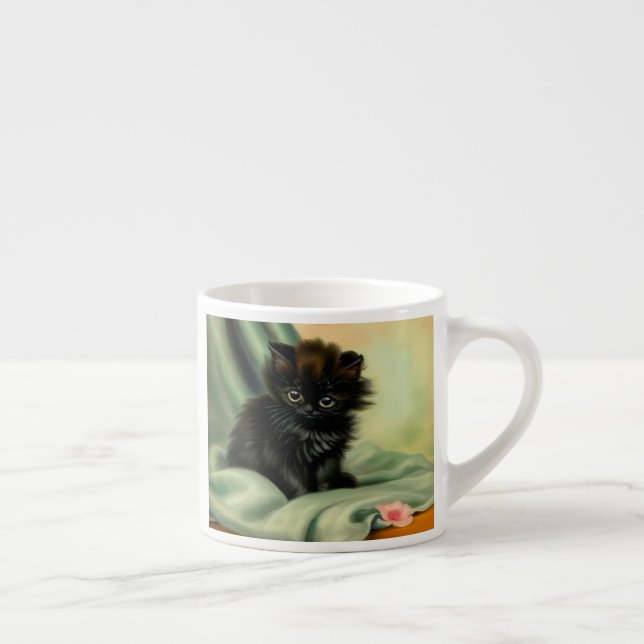 Taza De Espresso Vintage Black Kitten Ilustracion (Derecha)