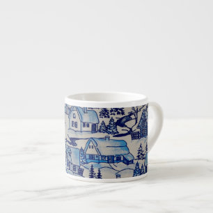 Taza De Espresso Vintage Blue Navidades Holiday Village