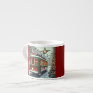 Taza De Espresso Vintage Christmas Tram in Snowy Town