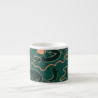 Taza De Espresso Vintage de gatos: Patrón sin soldadura de garabato