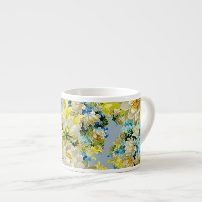 Taza De Espresso Vintage Yellow Flowers Floral Pattern (Derecha)