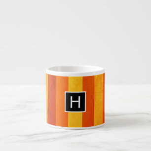 Taza De Espresso Warm Weathered Naranja Tiras Rojas Monograma